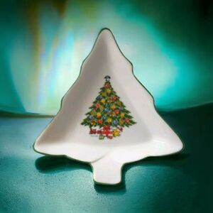 Mt Clemens Pottery Candy Dish Ceramic Tray Nut Bowl Vintage Japan Christmas Tree